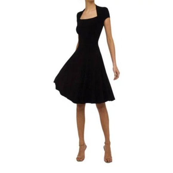 Norma Kamali Dress L Large Black Short Sleeve Stretch Career Church Washable - Picture 1 of 7